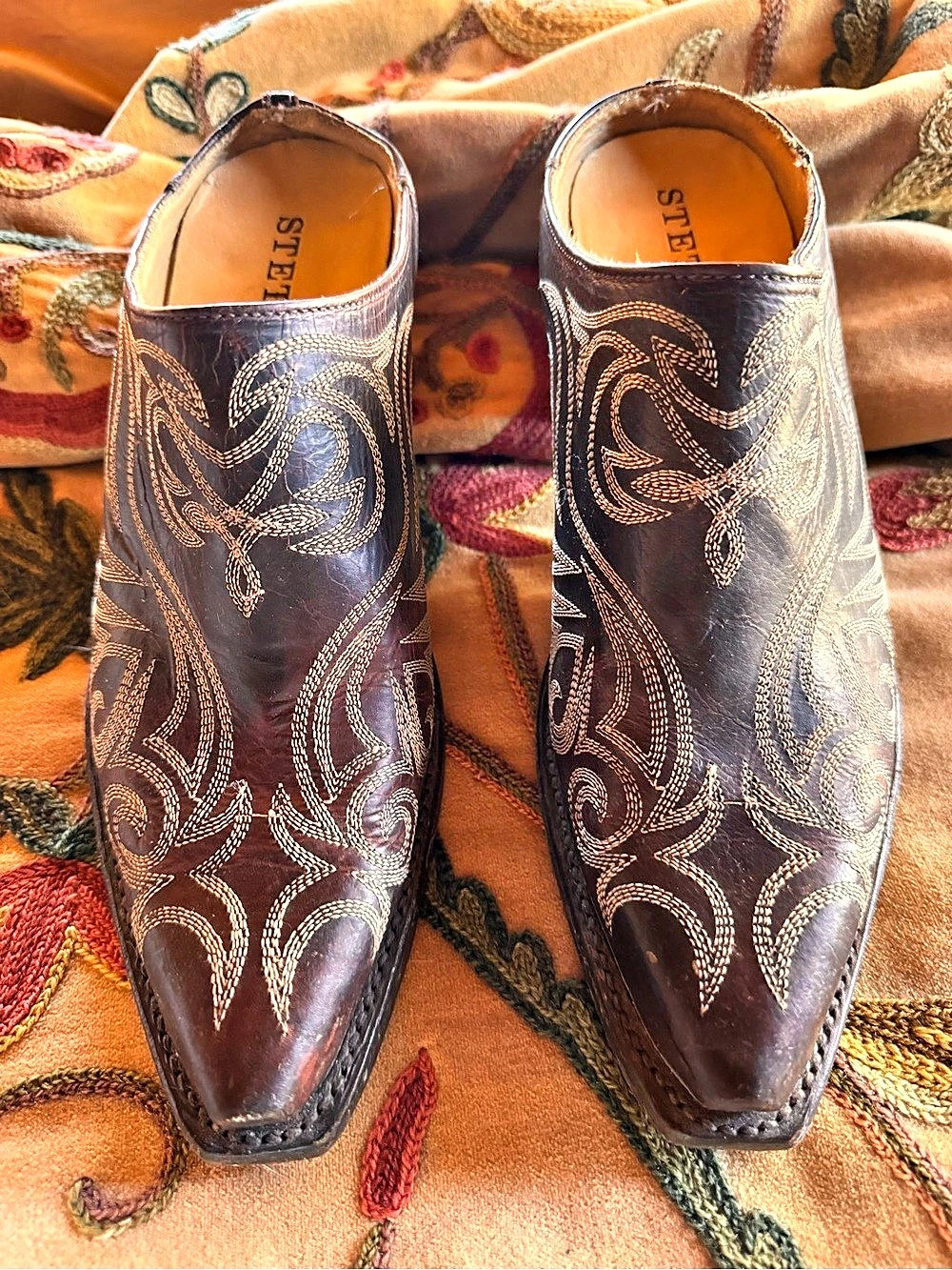 STETSON Embroidered Paisley Western Boots in Brown